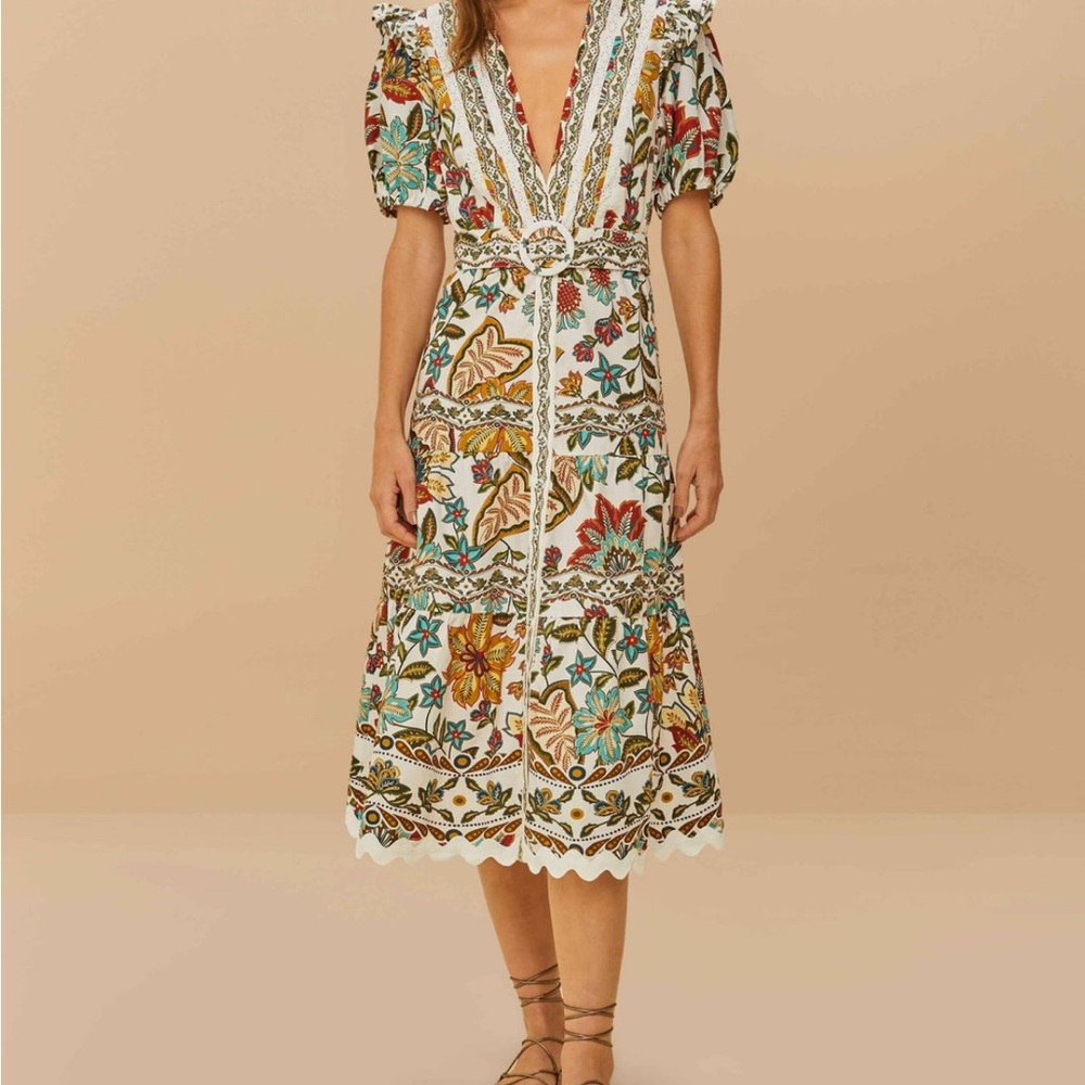 FARM Rio Multicolor Embroidered Midi Dress